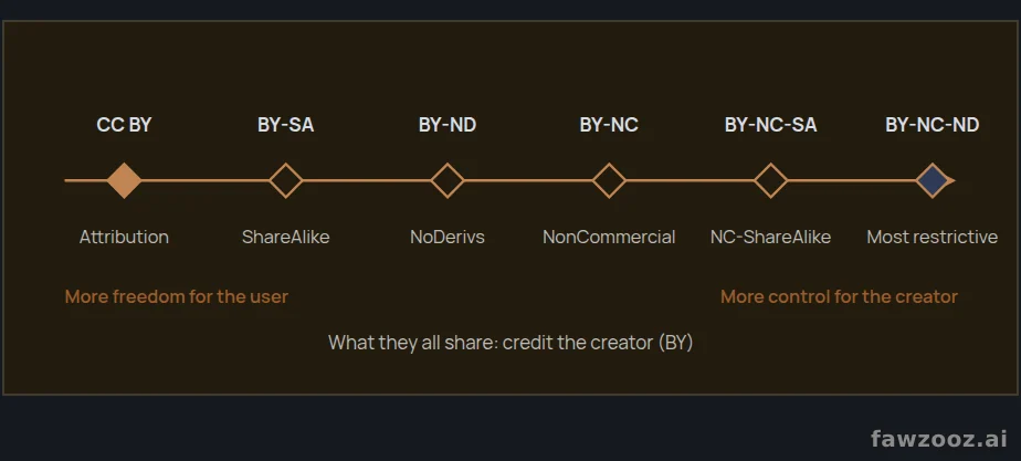 Creative Commons licences: from most permissive to most restrictive