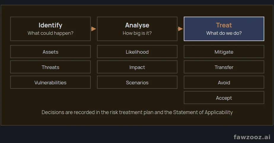 The risk management process: identify, analyse, treat