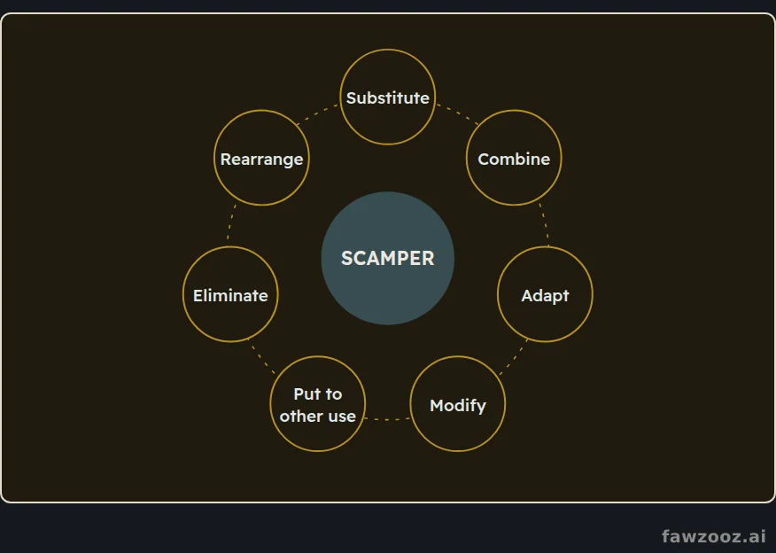 The seven SCAMPER questions for seeing a problem from every angle.