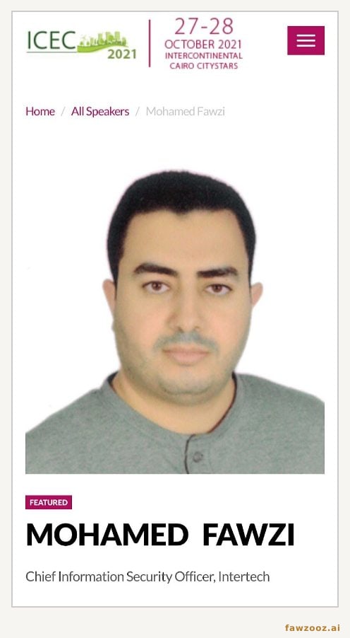 Figure 12 · Featured speaker at ICEC 2021, Cairo — invited then as Chief Information Security Officer
