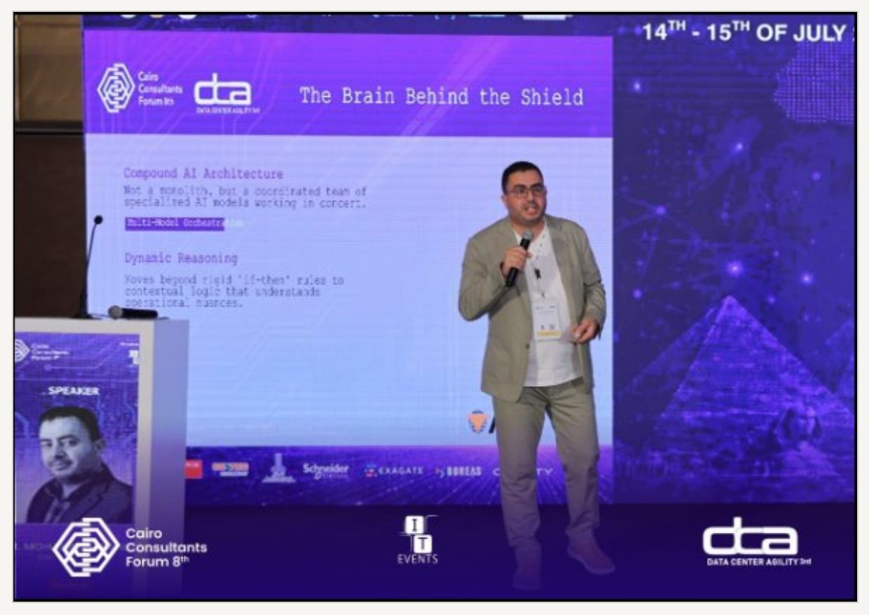 Figure 22 · Speaking at the Cairo Consultants Forum 2026, I continue my commitment to sharing knowledge and inspiring conversations about the future of artificial intelligence and cognitive security.